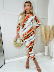 AX Paris Abstract Print Mesh Long Sleeve Bodycon Midi Dress - Image 1 of 4