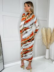 AX Paris Abstract Print Mesh Long Sleeve Bodycon Midi Dress - Image 2 of 4