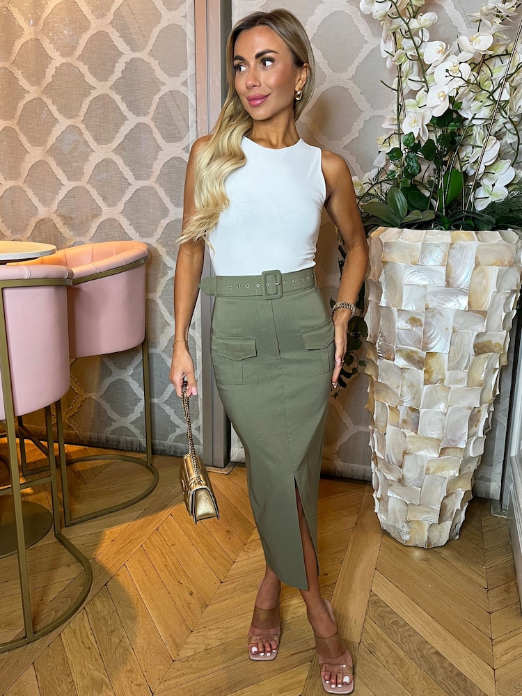 Paris Belted Cargo Green Midi Skirt - Image 4 of 4