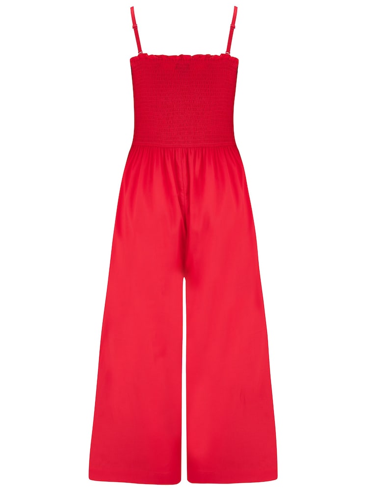 Pour Moi Red Strapless Shirred Bodice Crop Leg Beach Jumpsuit - Image 4 of 4 Pour Moi Red Strapless Shirred Bodice Crop Leg Beach Jumpsuit - Image 4 of 4