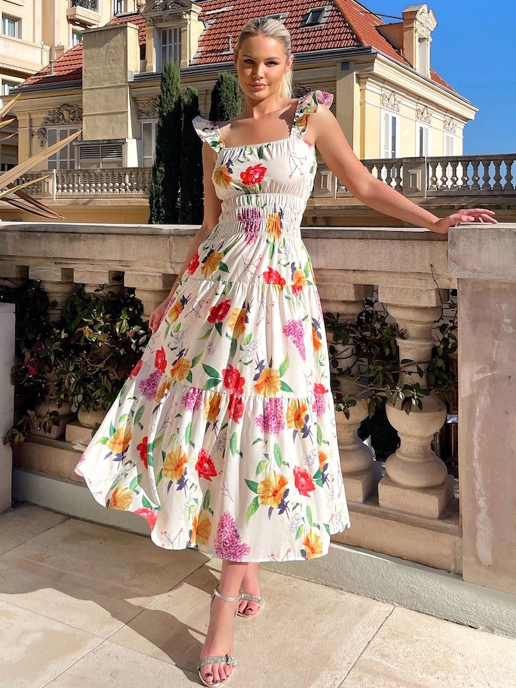 AX Paris Printed Frill Strap Midi Dress - Image 1 of 4 AX Paris Printed Frill Strap Midi Dress - Image 1 of 4