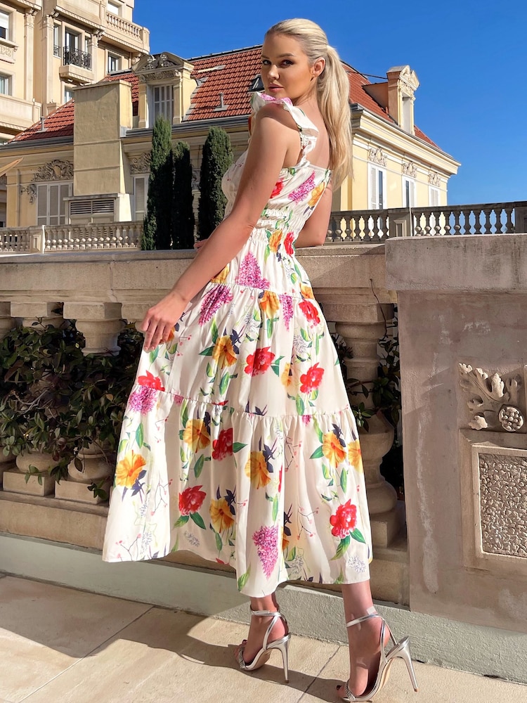 AX Paris Printed Frill Strap Midi Dress - Image 2 of 4 AX Paris Printed Frill Strap Midi Dress - Image 2 of 4