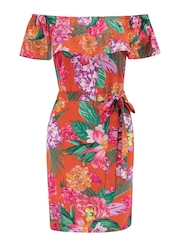 Pour Moi Orange Frill Belted Bardot Dress - Image 3 of 4