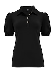 Pour Moi Black Jodie Fuller Bust Slinky Stretch Half Button Top - Image 3 of 4