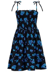 Pour Moi Black Ditsy Strapless Shirred Bodice Frill Woven Beach Dress - Image 3 of 4
