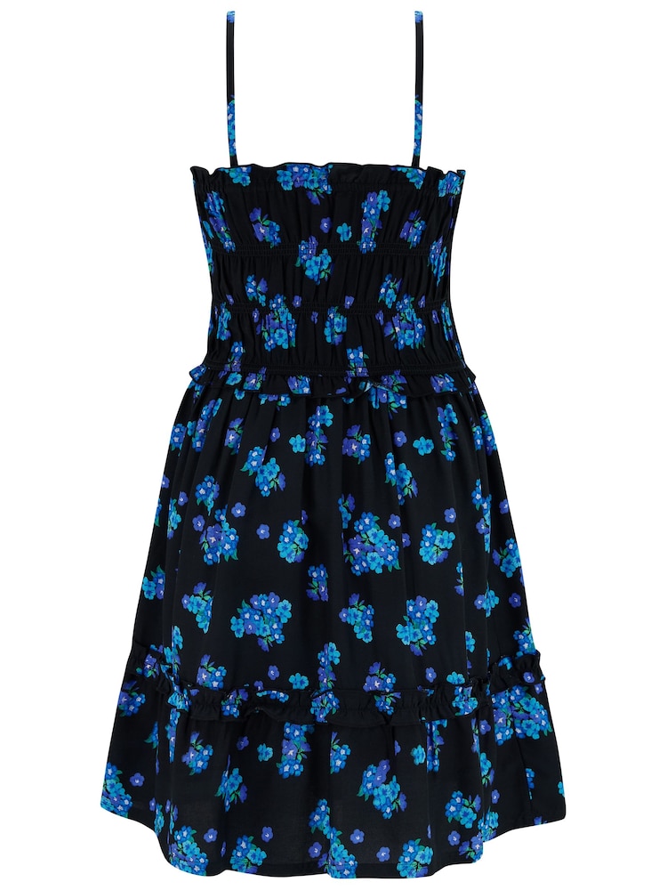 Pour Moi Black Ditsy Strapless Shirred Bodice Frill Woven Beach Dress - Image 4 of 4