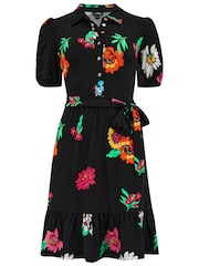 Pour Moi Black Jodie Fuller Bust Slinky Jersey Tiered Shirt Dress - Image 3 of 4