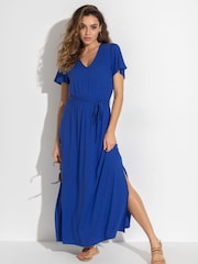 Pour Moi Blue Tie Back Jersey Maxi Dress with Viscose - Image 1 of 4