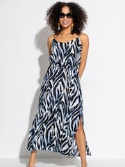 Pour Moi Blue Sheer Viscose Tie Belt Maxi Beach Dress - Image 1 of 4