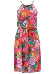 Pour Moi Orange Gold Chain High Neck Woven Beach Dress - Image 2 of 4