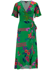 Pour Moi Green Multi Print Megan Stretch Jersey Wrap Midi Dress - Image 3 of 4