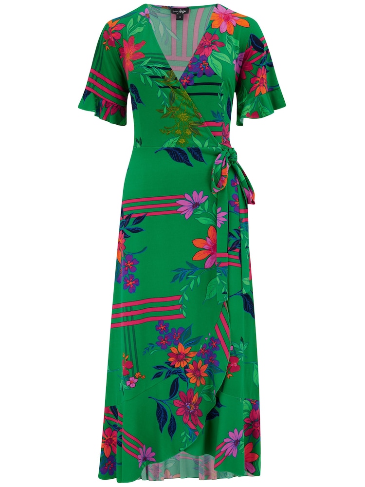 Womens Pour Moi Green Multi Print Megan Stretch Jersey Wrap Midi Dress US 14 Womens Pour Moi Green Multi Print Megan Stretch Jersey Wrap Midi Dress US 14