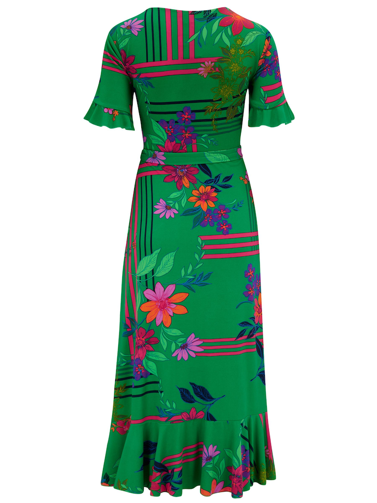 Pour Moi Green Multi Print Megan Stretch Jersey Wrap Midi Dress - Image 4 of 4