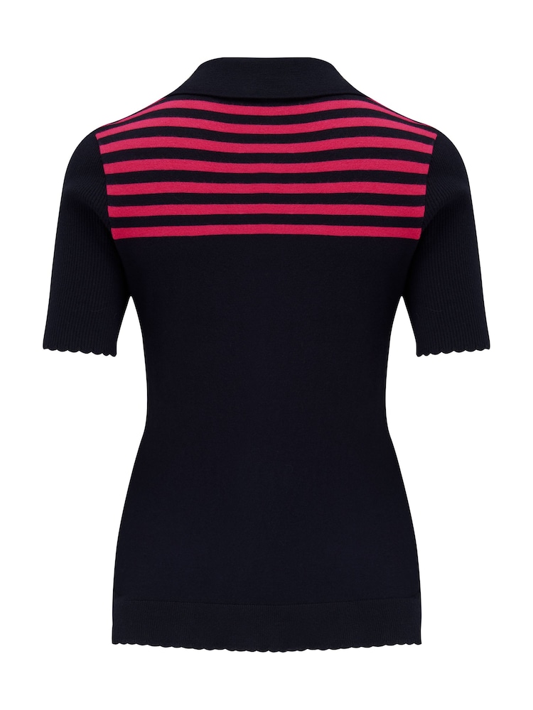 Pour Moi Blue Roma Half Sleeve Stripe Knit Top - Image 4 of 4