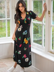 Pour Moi Black Delphi V-Neck Slinky Stretch Midaxi Dress - Image 1 of 4