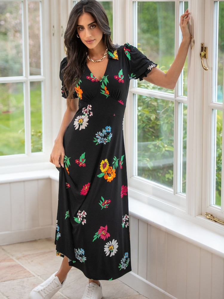 Pour Moi Black Delphi V-Neck Slinky Stretch Midaxi Dress - Image 1 of 4