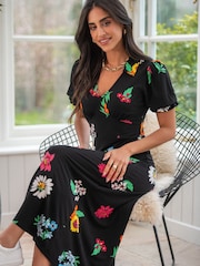 Pour Moi Black Delphi V-Neck Slinky Stretch Midaxi Dress - Image 2 of 4