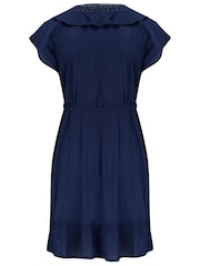Pour Moi Blue Crinkle Frill Wrap Beach Dress - Image 4 of 4