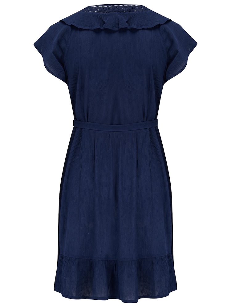 Pour Moi Blue Crinkle Frill Wrap Beach Dress - Image 4 of 4