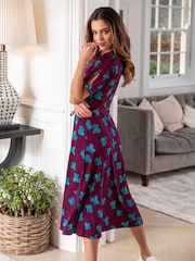 Pour Moi Purple Bella Fuller Bust Slinky Stretch Tie Sleeve Midi Dress - Image 2 of 4