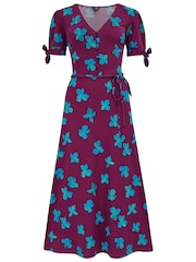 Pour Moi Purple Bella Fuller Bust Slinky Stretch Tie Sleeve Midi Dress - Image 3 of 4