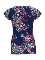 Pour Moi Purple & Blue Julie Fuller Bust Slinky Jersey Lace Trim Wrap Top - Image 4 of 4