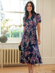 Pour Moi Purple Jodie Fuller Bust Slinky Jersey Tiered Midi Shirt Dress - Image 1 of 4