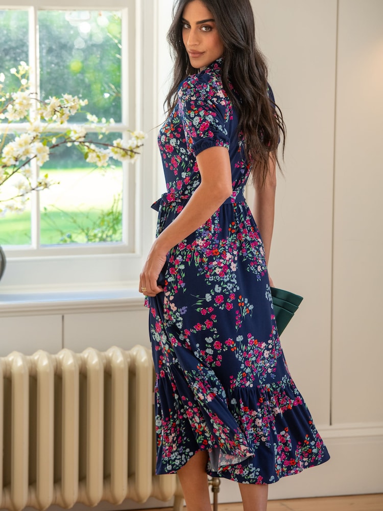 Pour Moi Purple Jodie Fuller Bust Slinky Jersey Tiered Midi Shirt Dress - Image 2 of 4