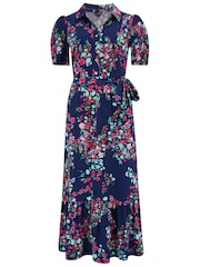 Pour Moi Purple Jodie Fuller Bust Slinky Jersey Tiered Midi Shirt Dress - Image 3 of 4