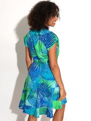 Pour Moi Blue Palm Frill Wrap Woven Beach Dress - Image 2 of 4