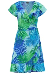 Pour Moi Blue Palm Frill Wrap Woven Beach Dress - Image 3 of 4