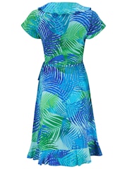 Pour Moi Blue Palm Frill Wrap Woven Beach Dress - Image 4 of 4