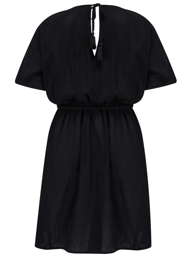 Pour Moi Black LENZING™ ECOVERO™ Viscose Crinkle Embroidered Beach Kaftan - Image 4 of 4