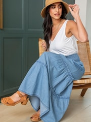 Pour Moi Blue Tahlia Frill Tiered Maxi Skirt - Image 2 of 4