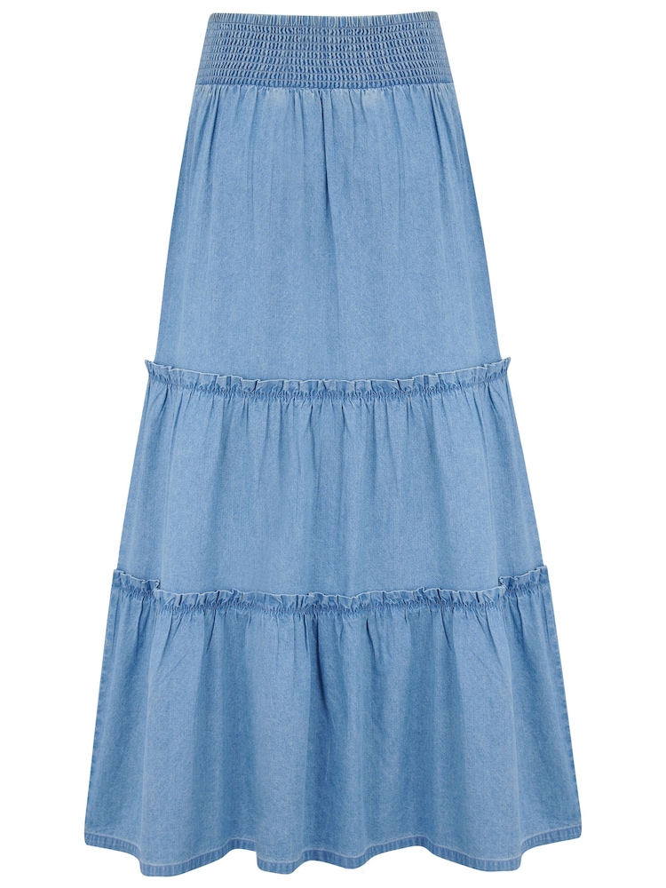 Pour Moi Blue Tahlia Frill Tiered Maxi Skirt - Image 4 of 4