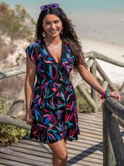 Pour Moi Black Crinkle Frill Wrap Beach Dress - Image 1 of 4
