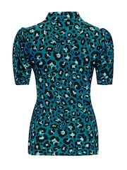 Pour Moi Green Jodie Fuller Bust Slinky Stretch Half Button Top - Image 4 of 4