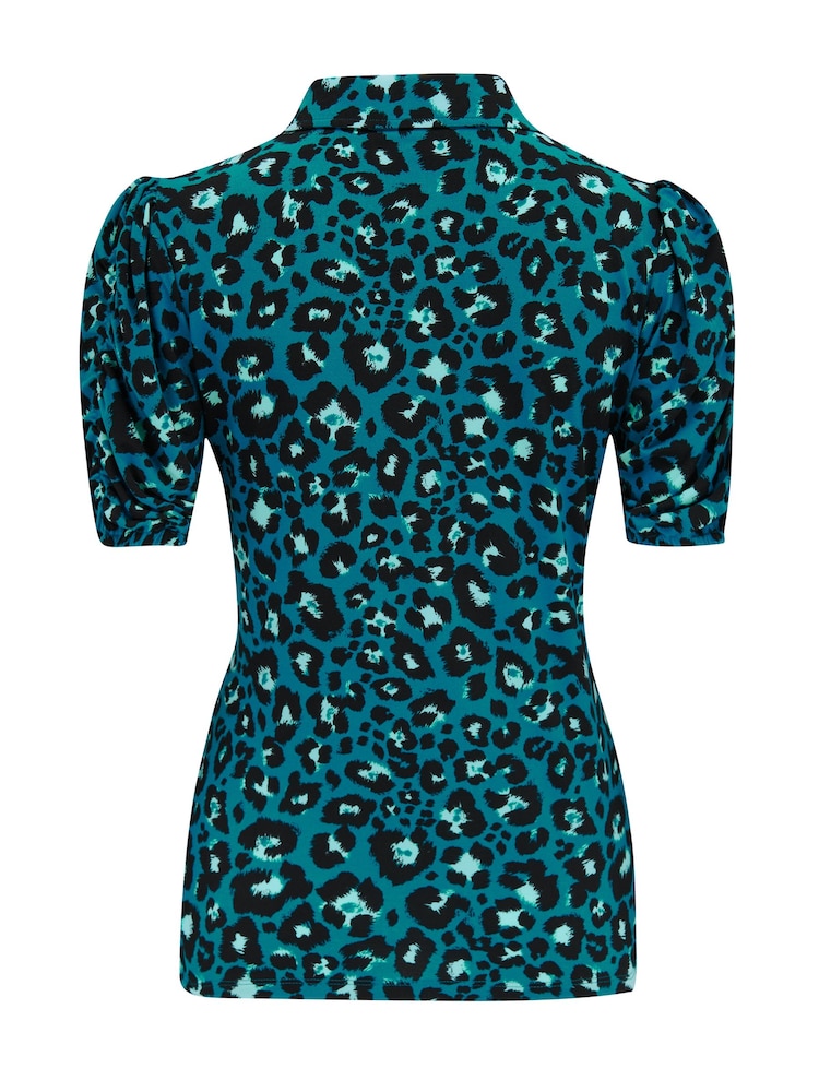 Pour Moi Green Jodie Fuller Bust Slinky Stretch Half Button Top - Image 4 of 4
