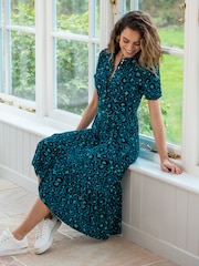 Pour Moi Blue Jodie Fuller Bust Slinky Jersey Tiered Midi Shirt Dress - Image 1 of 4