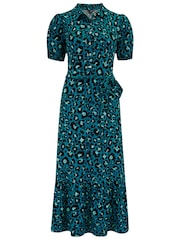 Pour Moi Blue Jodie Fuller Bust Slinky Jersey Tiered Midi Shirt Dress - Image 3 of 4