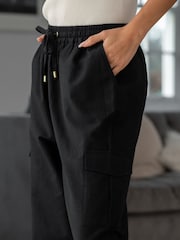Pour Moi Black Aria Elasticated Woven Cargo Trousers - Image 2 of 4