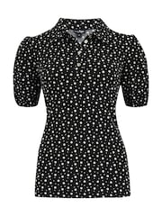 Pour Moi Black/White Jodie Fuller Bust Slinky Stretch Half Button Top - Image 3 of 4