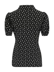 Pour Moi Black/White Jodie Fuller Bust Slinky Stretch Half Button Top - Image 4 of 4