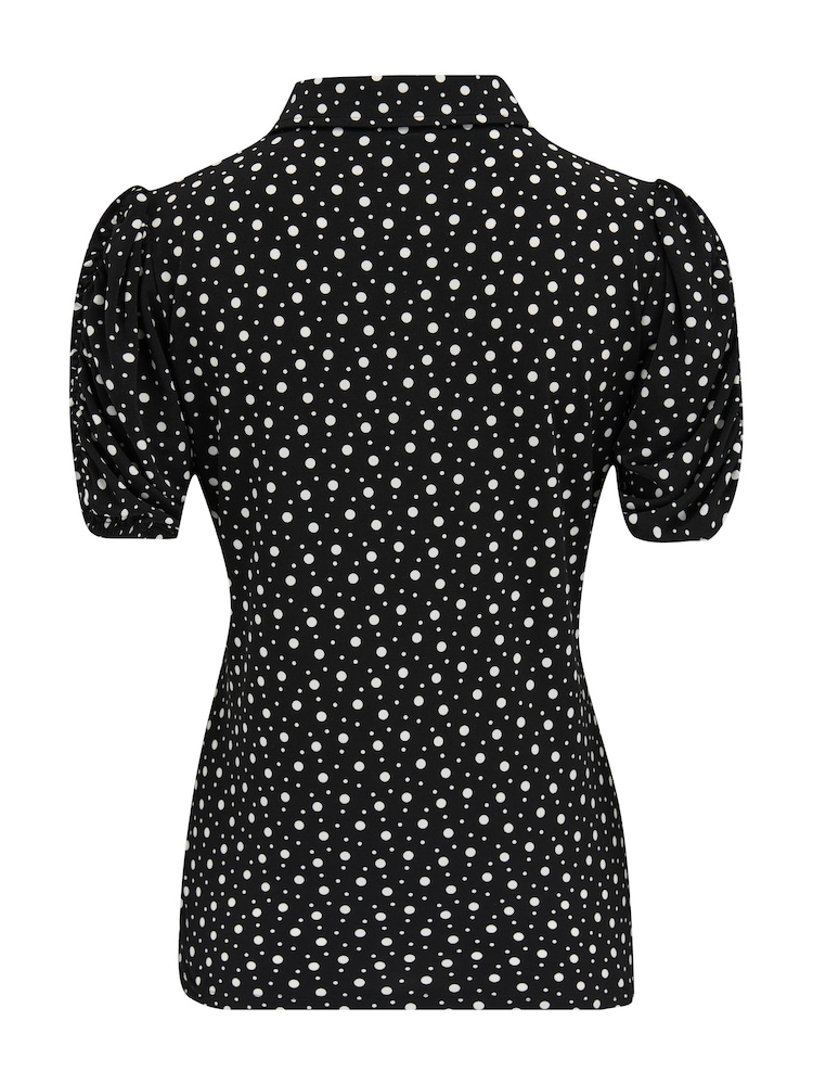 Pour Moi Black/White Jodie Fuller Bust Slinky Stretch Half Button Top - Image 4 of 4