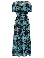 Pour Moi Black Annie Puff Sleeve Stretch Mesh Midaxi Dress - Image 3 of 4