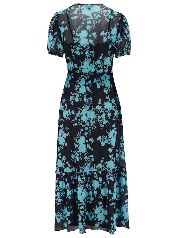 Pour Moi Black Annie Puff Sleeve Stretch Mesh Midaxi Dress - Image 4 of 4
