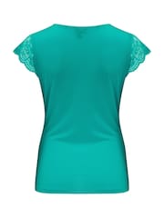 Pour Moi Turquoise Blue Julie Fuller Bust Slinky Jersey Lace Trim Wrap Top - Image 4 of 4