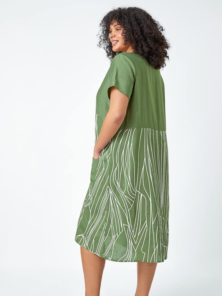 Roman Green Contrast Print Pocket T-Shirt Dress - Image 2 of 5