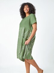 Roman Green Contrast Print Pocket T-Shirt Dress - Image 3 of 5