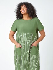 Roman Green Contrast Print Pocket T-Shirt Dress - Image 4 of 5